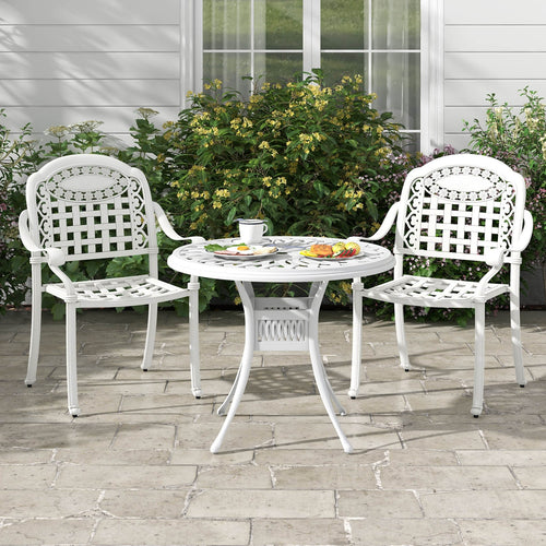 Cast Aluminum Patio Chairs Set of 2 with Armrests, White