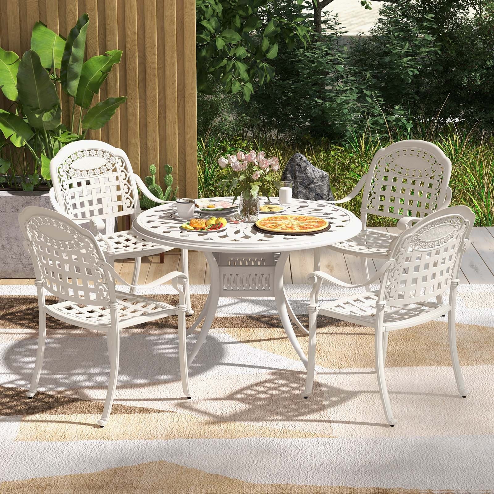 Cast Aluminum Patio Chairs Set of 2 with Armrests, White Patio Dining Chairs   at Gallery Canada