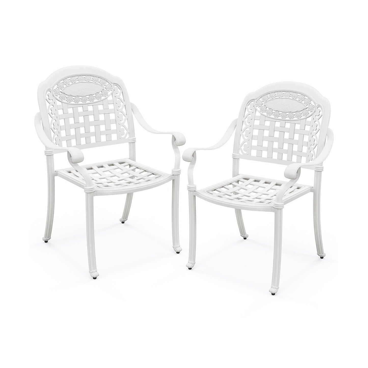 Cast Aluminum Patio Chairs Set of 2 with Armrests, White Patio Dining Chairs White  at Gallery Canada