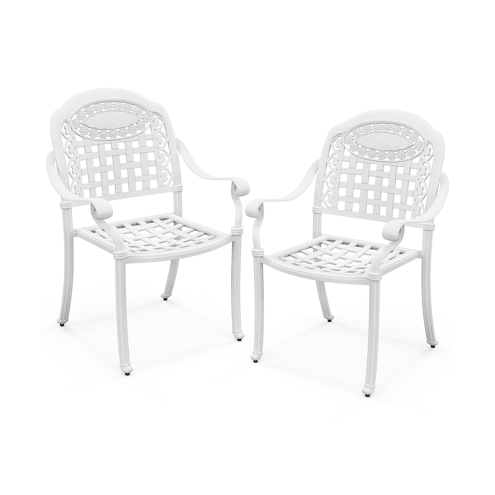 Cast Aluminum Patio Chairs Set of 2 with Armrests, White Patio Dining Chairs White  at Gallery Canada