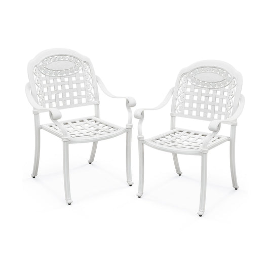 Cast Aluminum Patio Chairs Set of 2 with Armrests, White Patio Dining Chairs White  at Gallery Canada