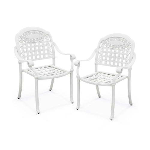 Cast Aluminum Patio Chairs Set of 2 with Armrests, White