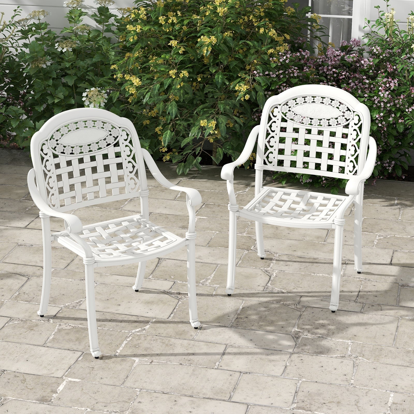 Cast Aluminum Patio Chairs Set of 2 with Armrests, White Patio Dining Chairs   at Gallery Canada