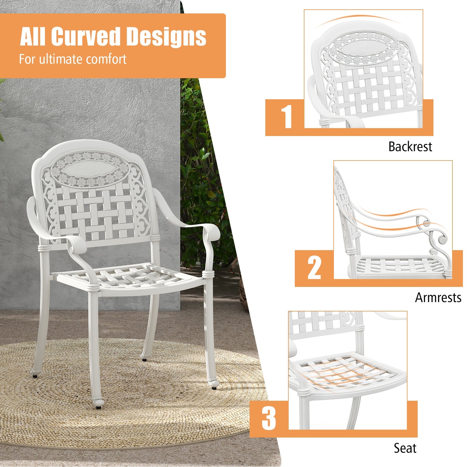 Cast Aluminum Patio Chairs Set of 2 with Armrests, White Patio Dining Chairs   at Gallery Canada