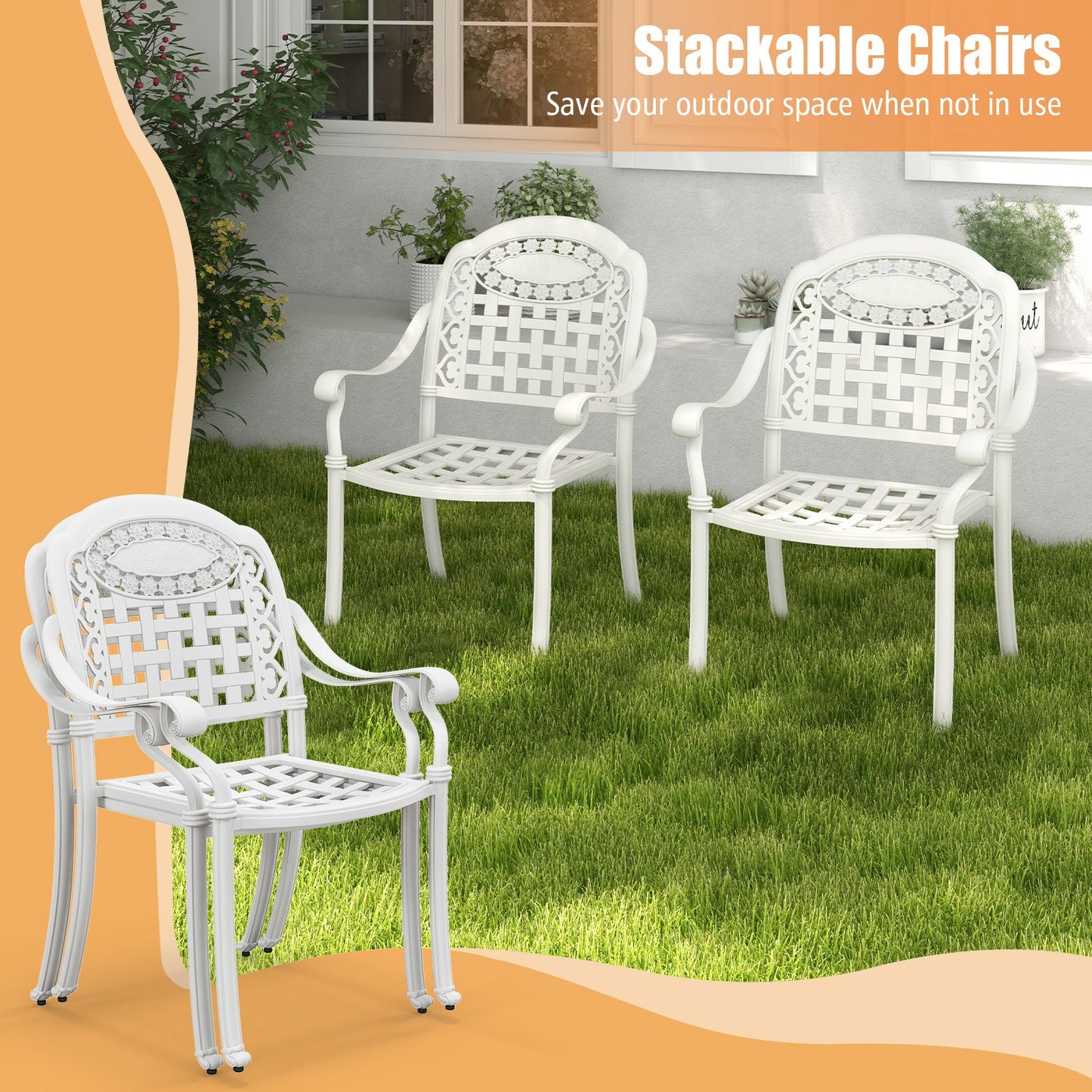 Cast Aluminum Patio Chairs Set of 2 with Armrests, White Patio Dining Chairs   at Gallery Canada