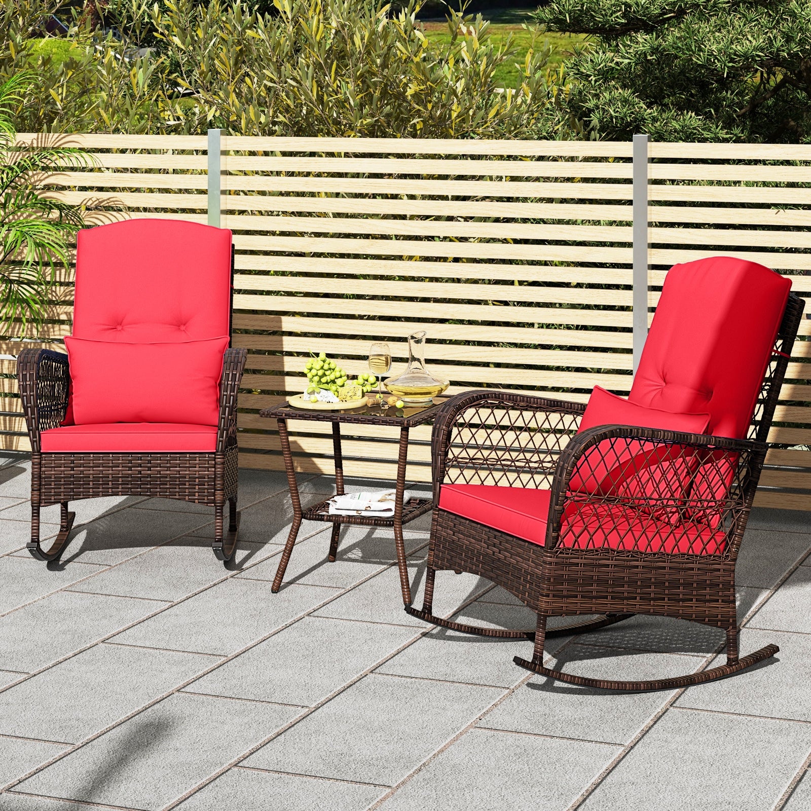 3 Pieces Rocking Bistro Set with 2-Tier Coffee Table, Red Patio Conversation Sets   at Gallery Canada