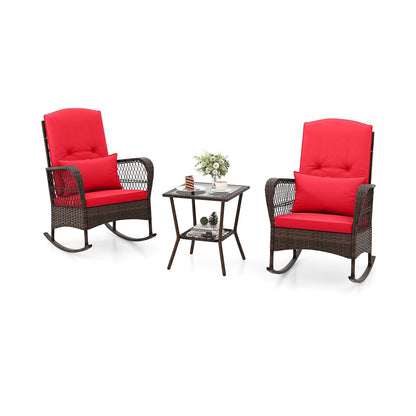 3 Pieces Rocking Bistro Set with 2-Tier Coffee Table, Red Patio Conversation Sets Red  at Gallery Canada