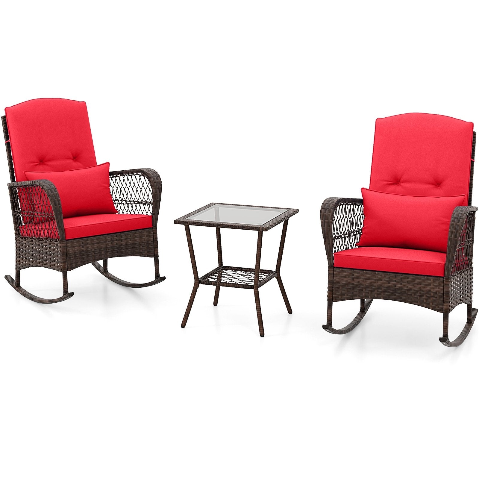 3 Pieces Rocking Bistro Set with 2-Tier Coffee Table, Red Patio Conversation Sets   at Gallery Canada