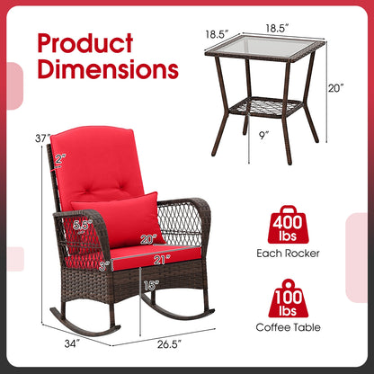 3 Pieces Rocking Bistro Set with 2-Tier Coffee Table, Red Patio Conversation Sets   at Gallery Canada