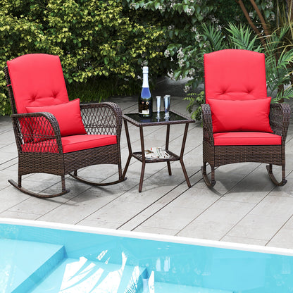 3 Pieces Rocking Bistro Set with 2-Tier Coffee Table, Red Patio Conversation Sets   at Gallery Canada