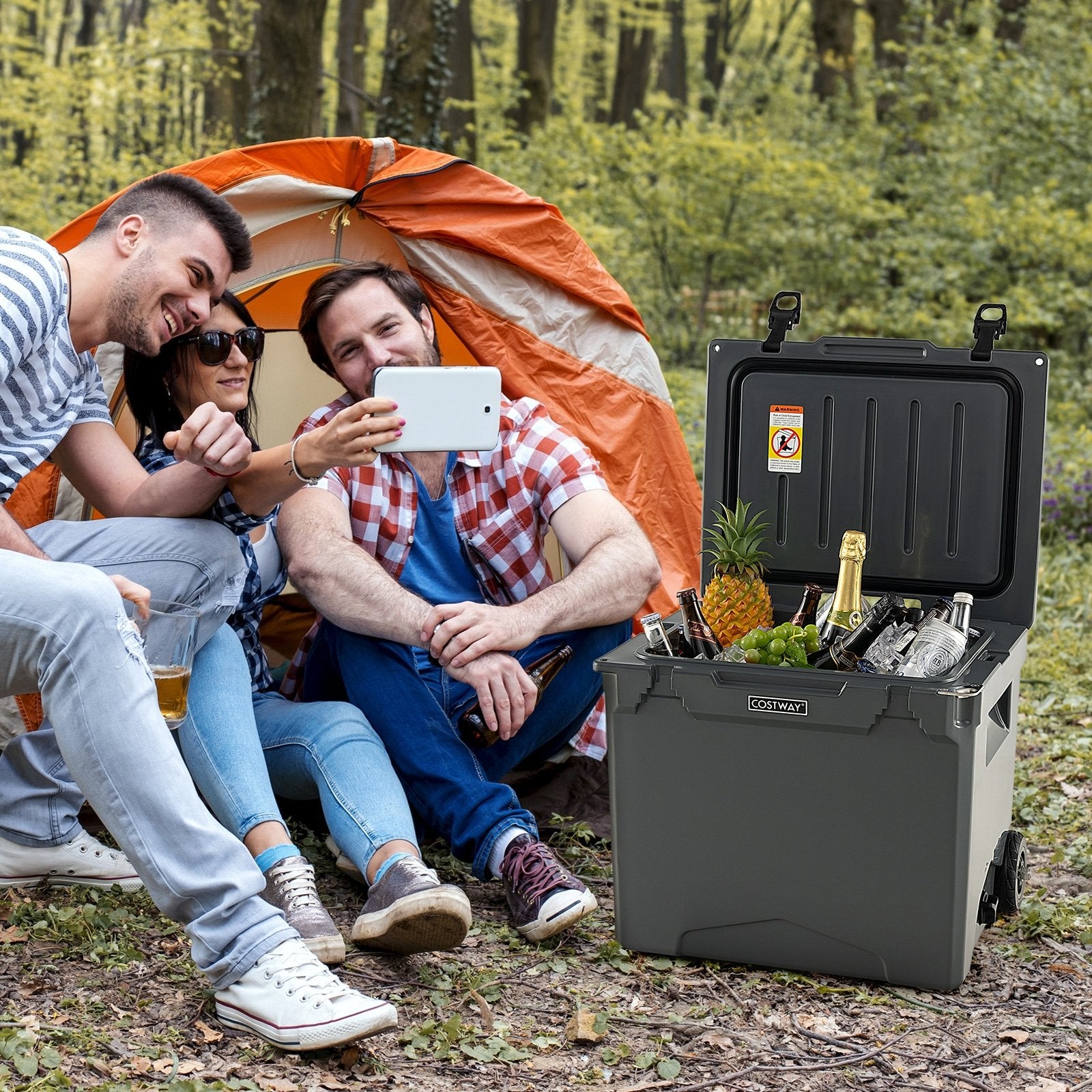 42 Quart Hard Cooler with Wheels and Handle, Gray Coolers   at Gallery Canada