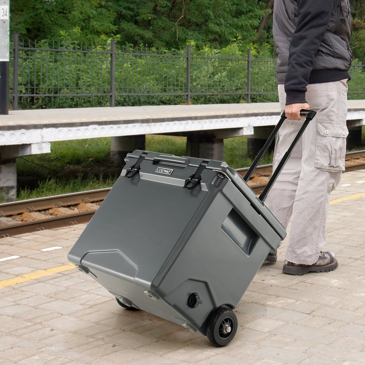 42 Quart Hard Cooler with Wheels and Handle, Gray Coolers   at Gallery Canada