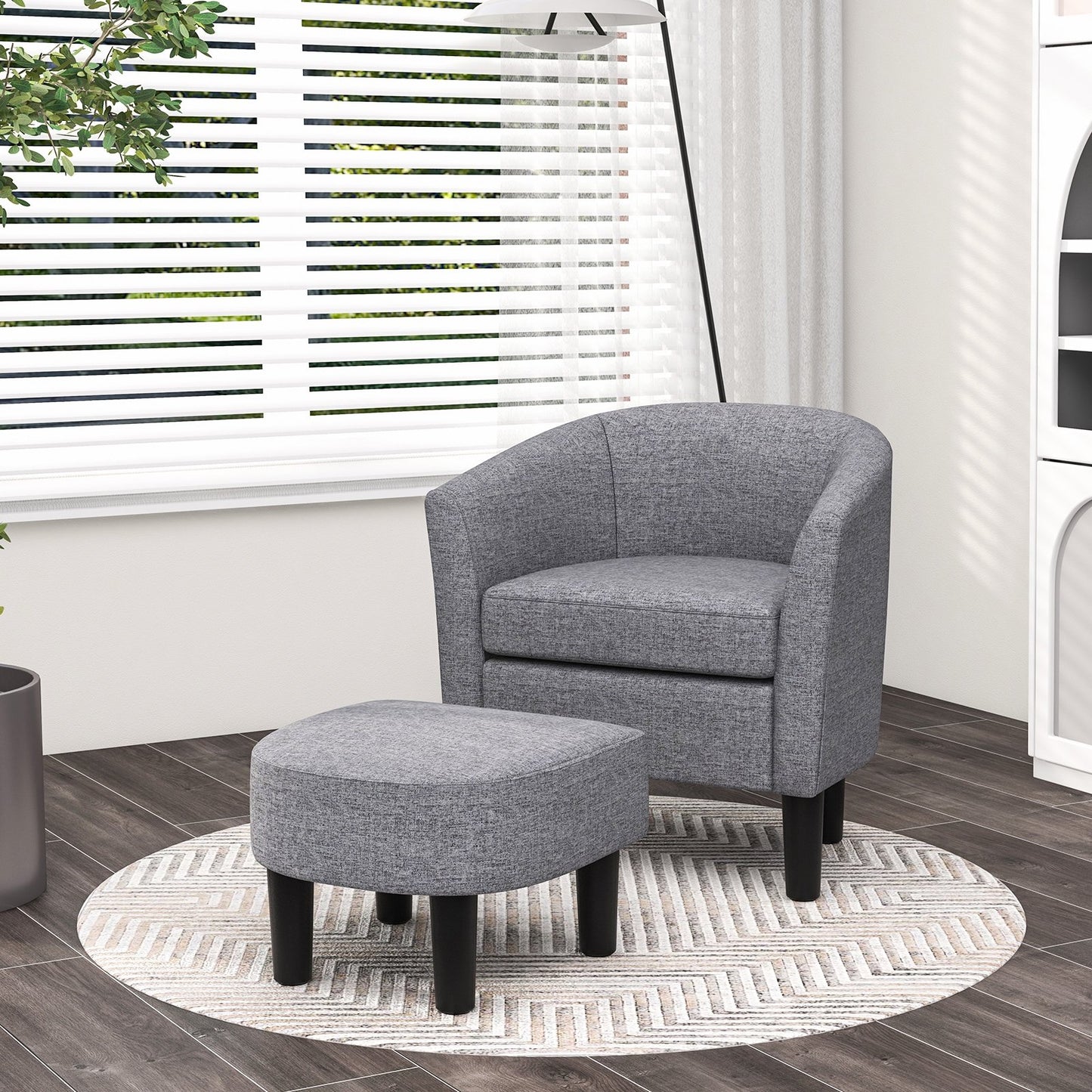 Barrel Club Chair with Ottoman Set Linen Fabric Accent Chair with Footrest, Gray Accent Chairs   at Gallery Canada