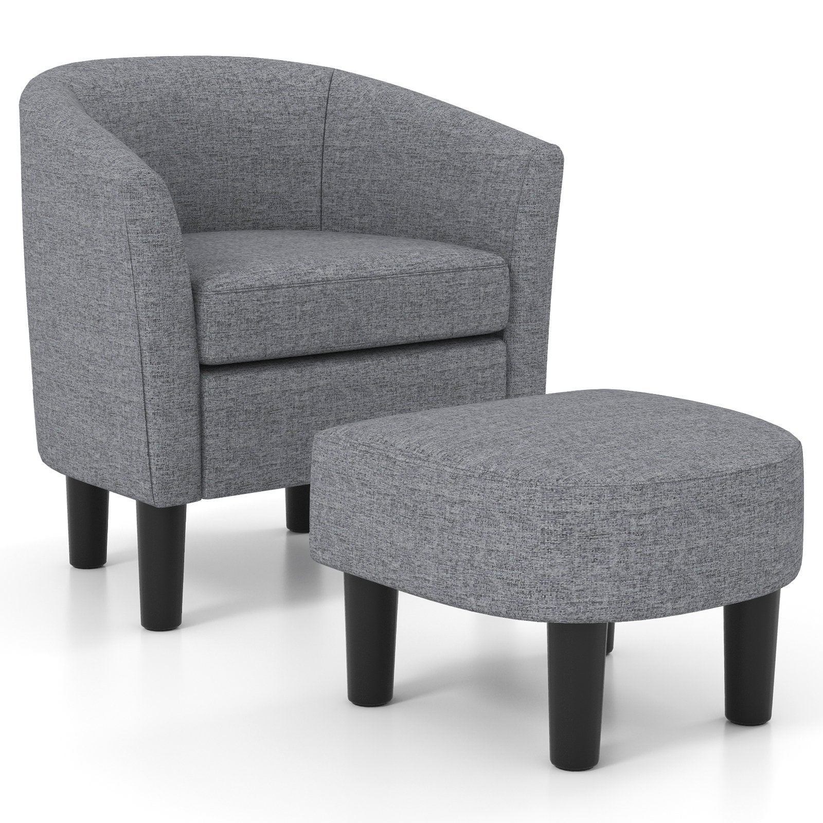 Barrel Club Chair with Ottoman Set Linen Fabric Accent Chair with Footrest, Gray Accent Chairs Gray  at Gallery Canada