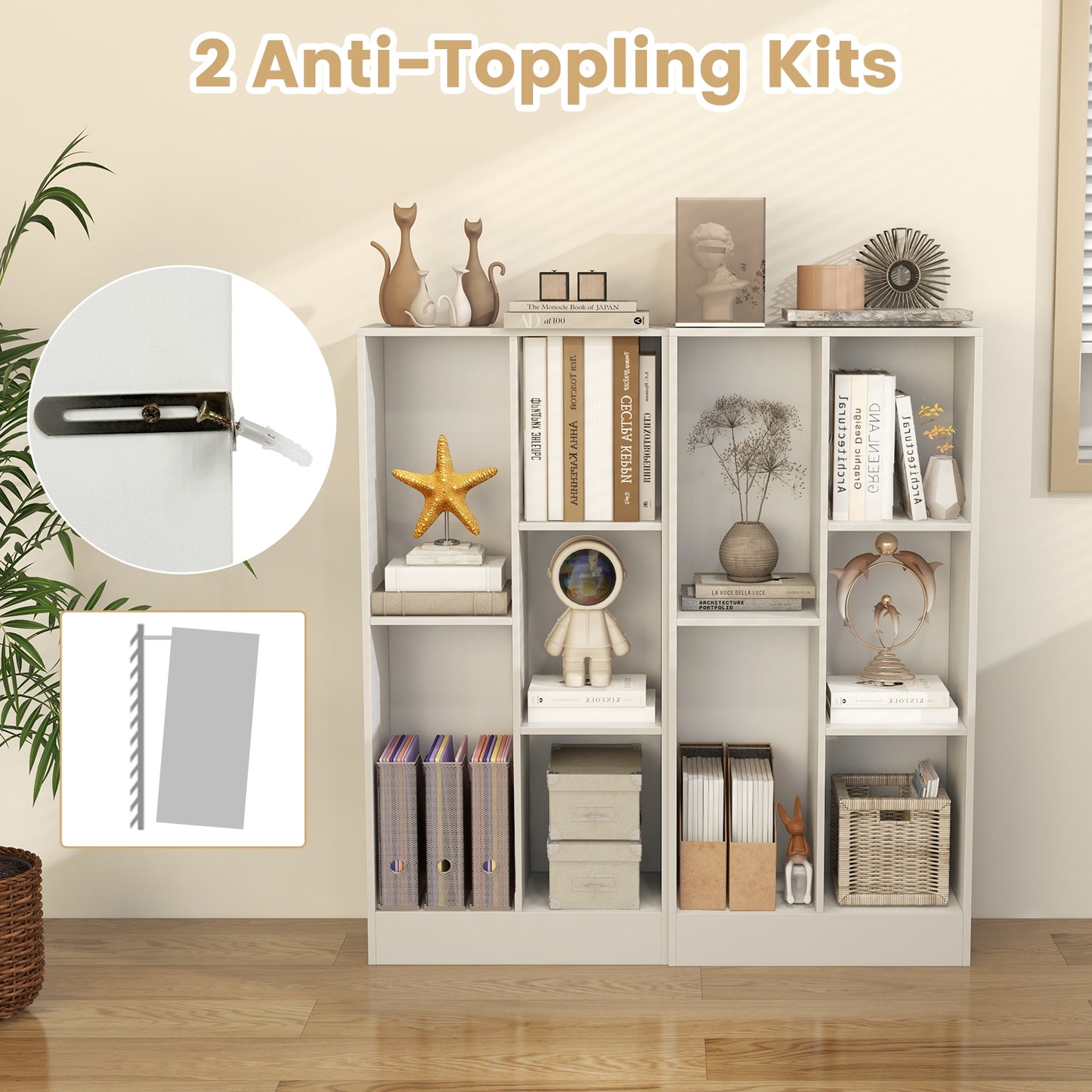 41 Inches 5-Cube Floor Bookcase with 2 Anti-Tipping Kits, White Bookcases   at Gallery Canada