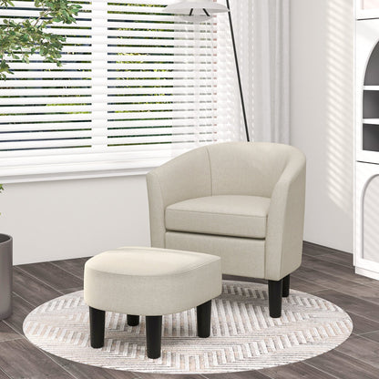 Barrel Club Chair with Ottoman Set Linen Fabric Accent Chair with Footrest, Beige Accent Chairs   at Gallery Canada