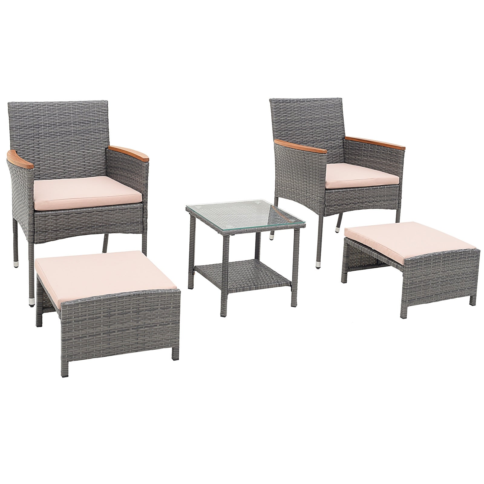 5 Pieces Patio Conversation Set with Soft Cushions and Ottomans, Beige Patio Conversation Sets Beige  at Gallery Canada