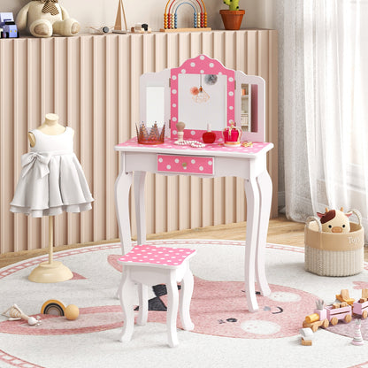 Princess Pretend Play Makeup Dressing Table with Cute Polka Dot Print, Pink Kids Vanities   at Gallery Canada