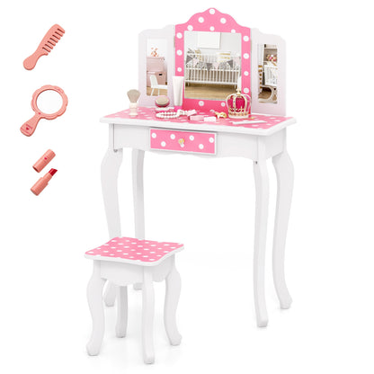 Princess Pretend Play Makeup Dressing Table with Cute Polka Dot Print, Pink Kids Vanities Pink  at Gallery Canada