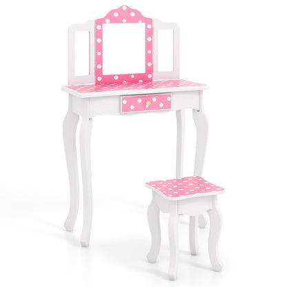 Princess Pretend Play Makeup Dressing Table with Cute Polka Dot Print, Pink Kids Vanities   at Gallery Canada