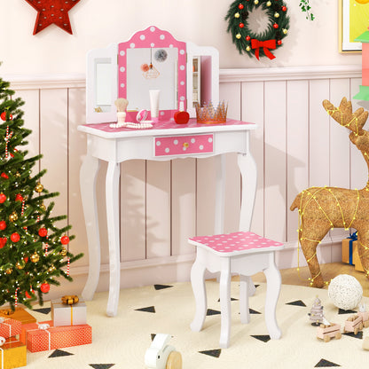 Princess Pretend Play Makeup Dressing Table with Cute Polka Dot Print, Pink Kids Vanities   at Gallery Canada