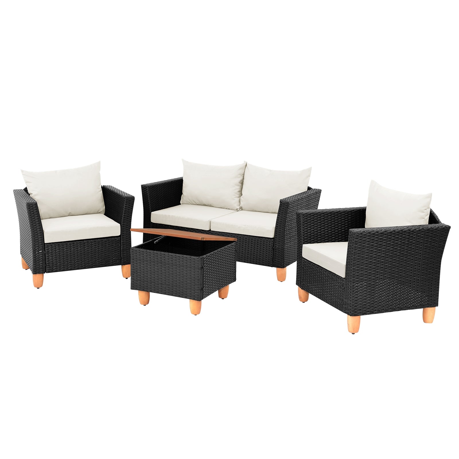 4 Piece Outdoor Conversation Set with Storage Coffee Table, White Patio Conversation Sets White  at Gallery Canada