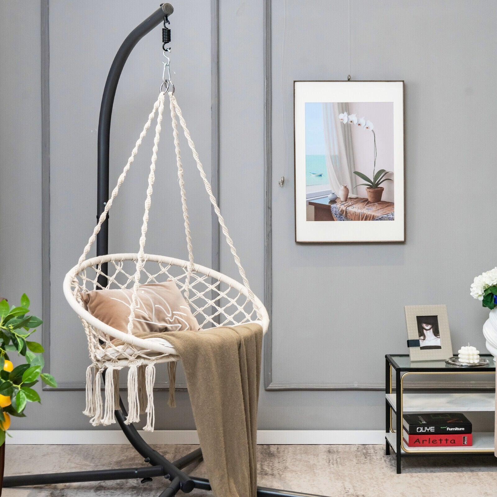 Cushioned Hammock Swing Chair with Hanging Kit, Beige Hammocks   at Gallery Canada