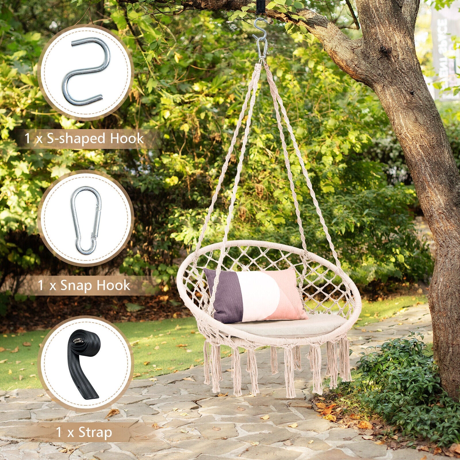 Cushioned Hammock Swing Chair with Hanging Kit, Beige Hammocks   at Gallery Canada