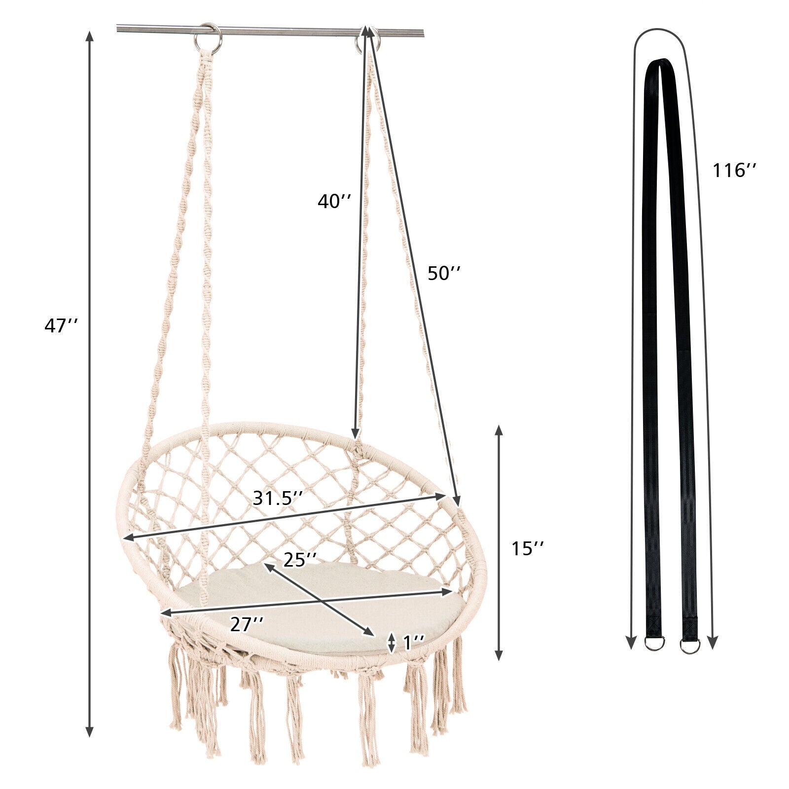 Cushioned Hammock Swing Chair with Hanging Kit, Beige Hammocks   at Gallery Canada