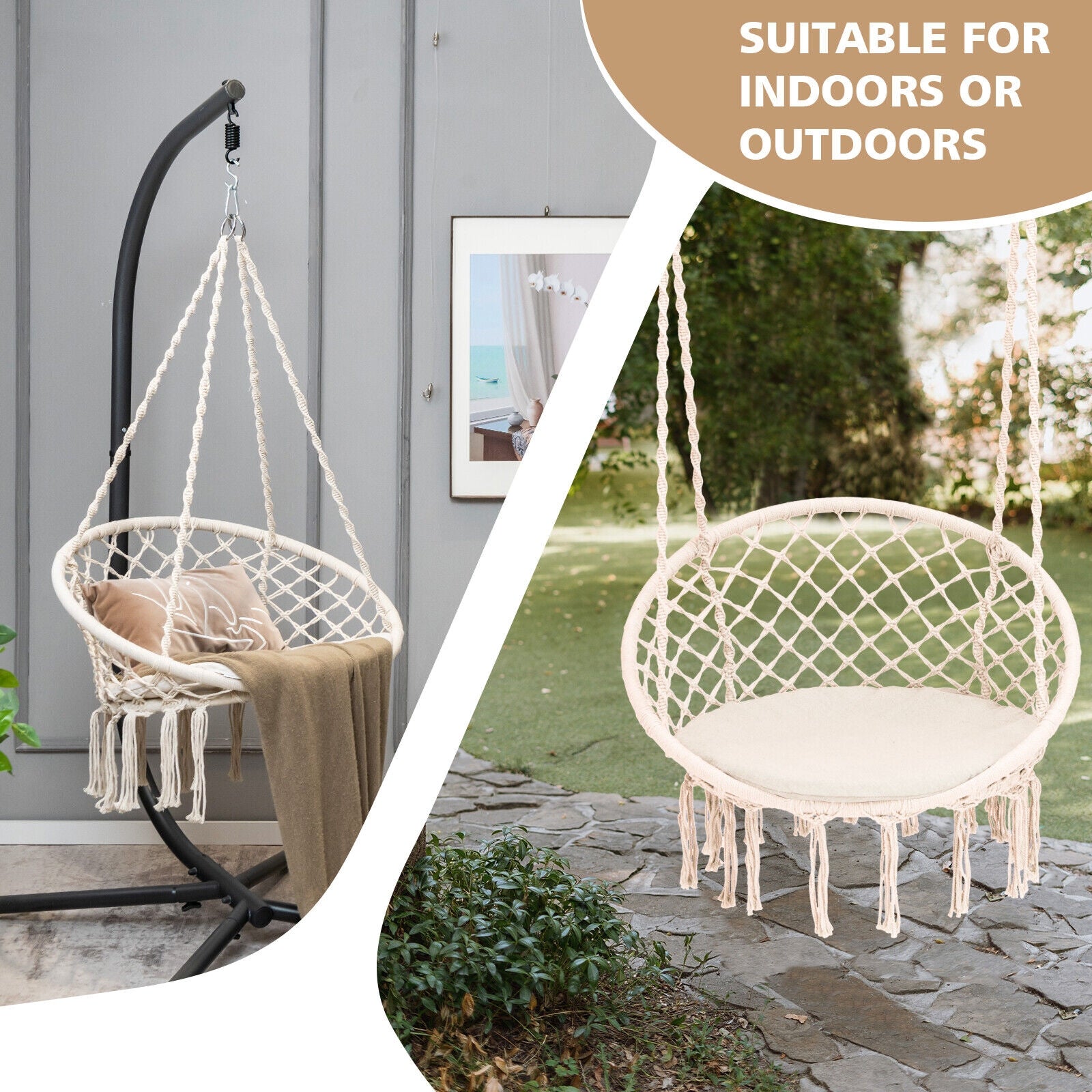 Cushioned Hammock Swing Chair with Hanging Kit, Beige Hammocks   at Gallery Canada