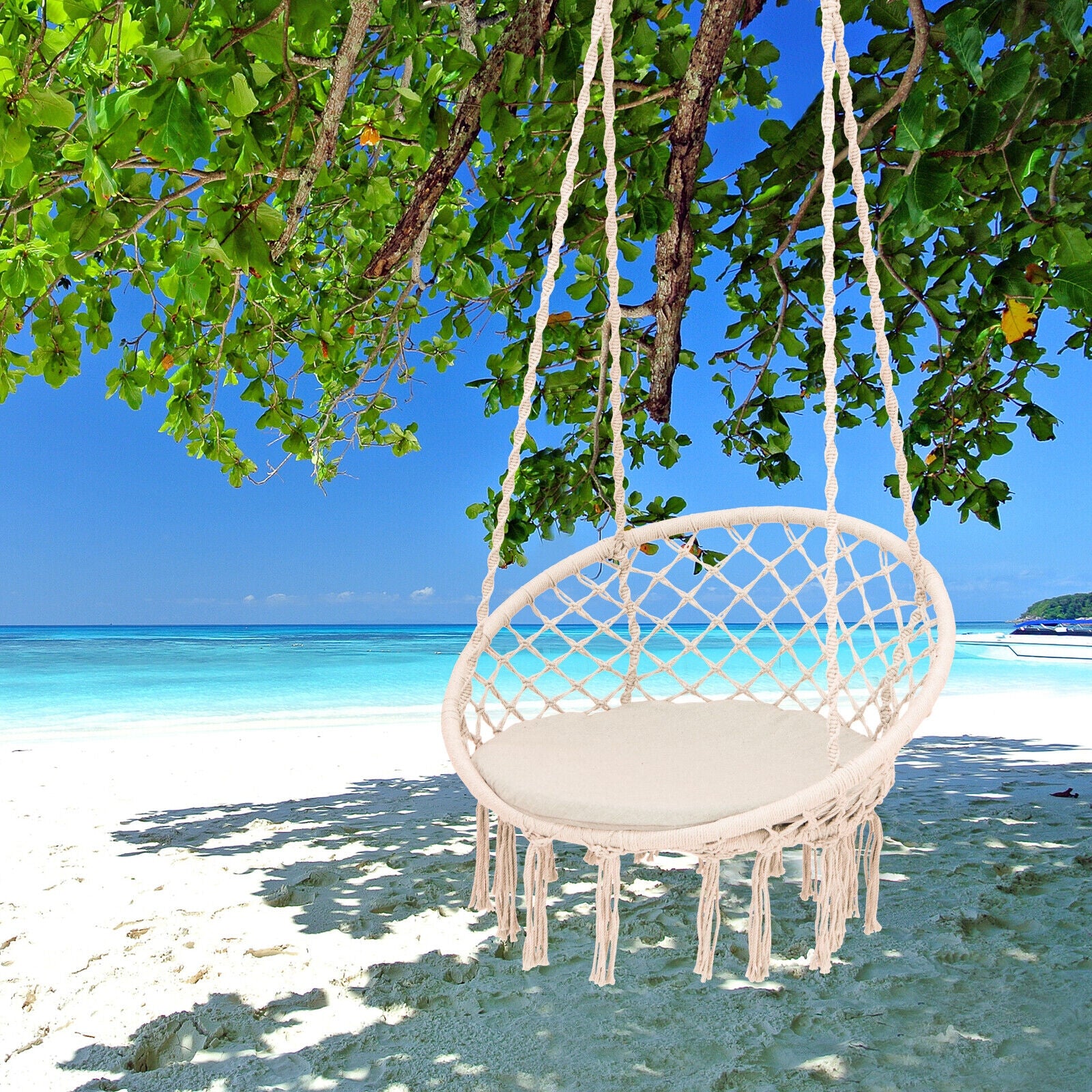 Cushioned Hammock Swing Chair with Hanging Kit, Beige Hammocks   at Gallery Canada