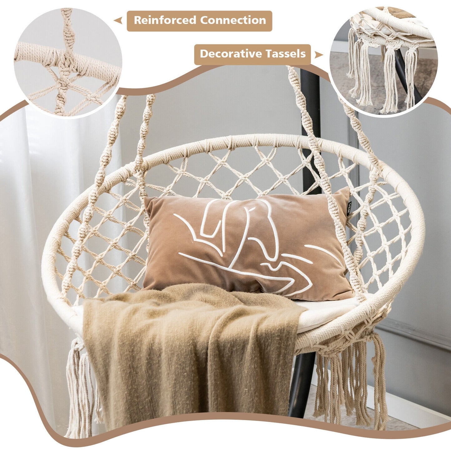 Cushioned Hammock Swing Chair with Hanging Kit, Beige Hammocks   at Gallery Canada