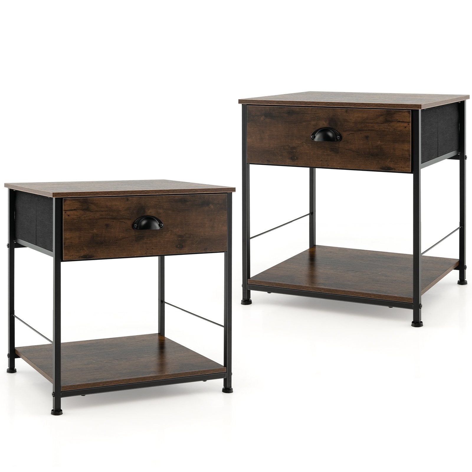 2 Tiers Nightstand with Open Storage Shelf for Living Room Bedroom-Set of 2, Rustic Brown Nightstands Set of 2 - Rustic Brown at Gallery Canada