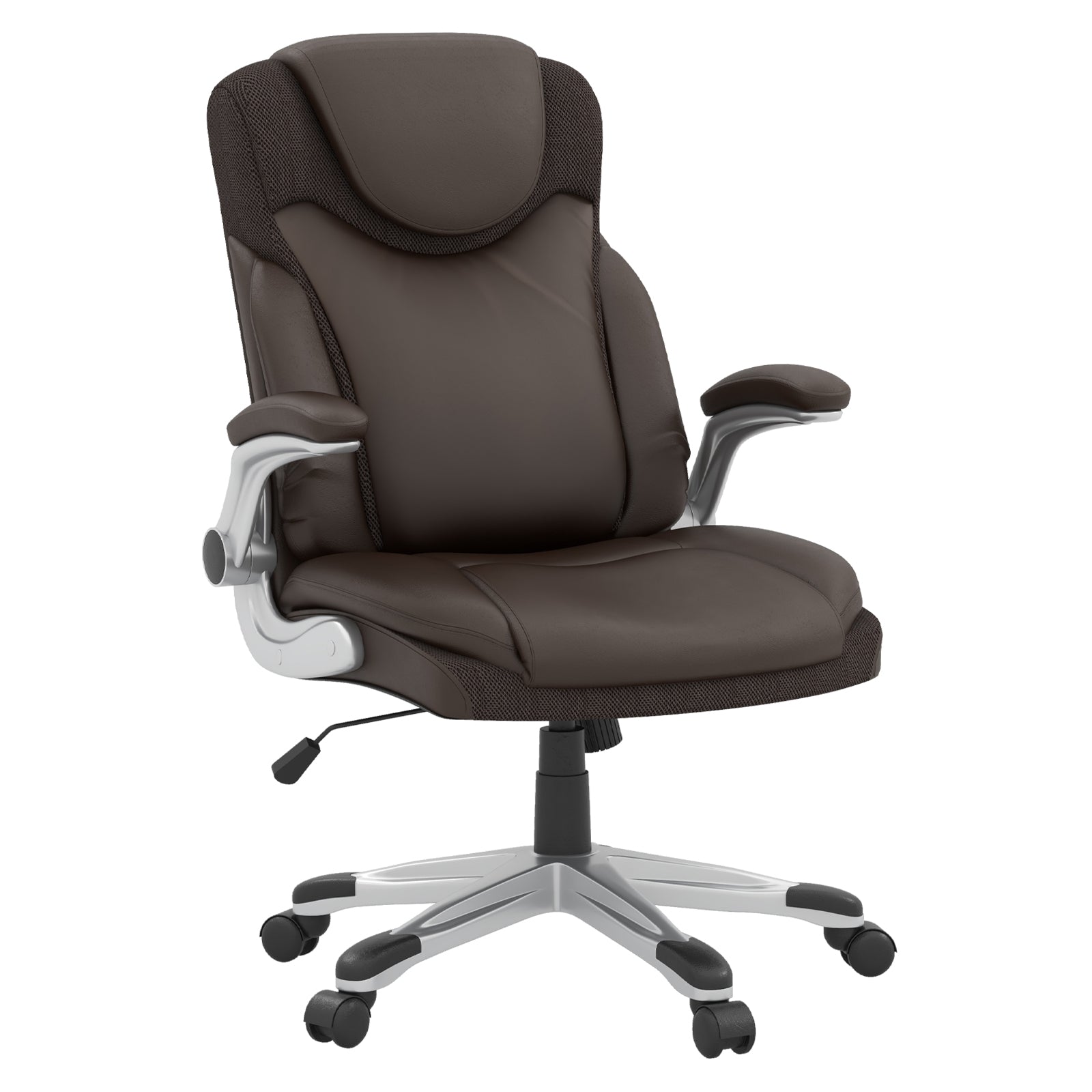 Ergonomic Office PU Leather Executive Chair with Flip-up Armrests and Rocking Function, Brown Executive Chairs Brown  at Gallery Canada