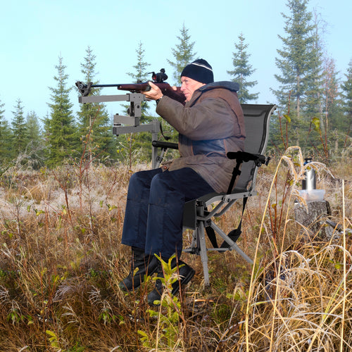 360° Swivel Portable Hunting Chair with Adjustable Legs and Armrests, Black