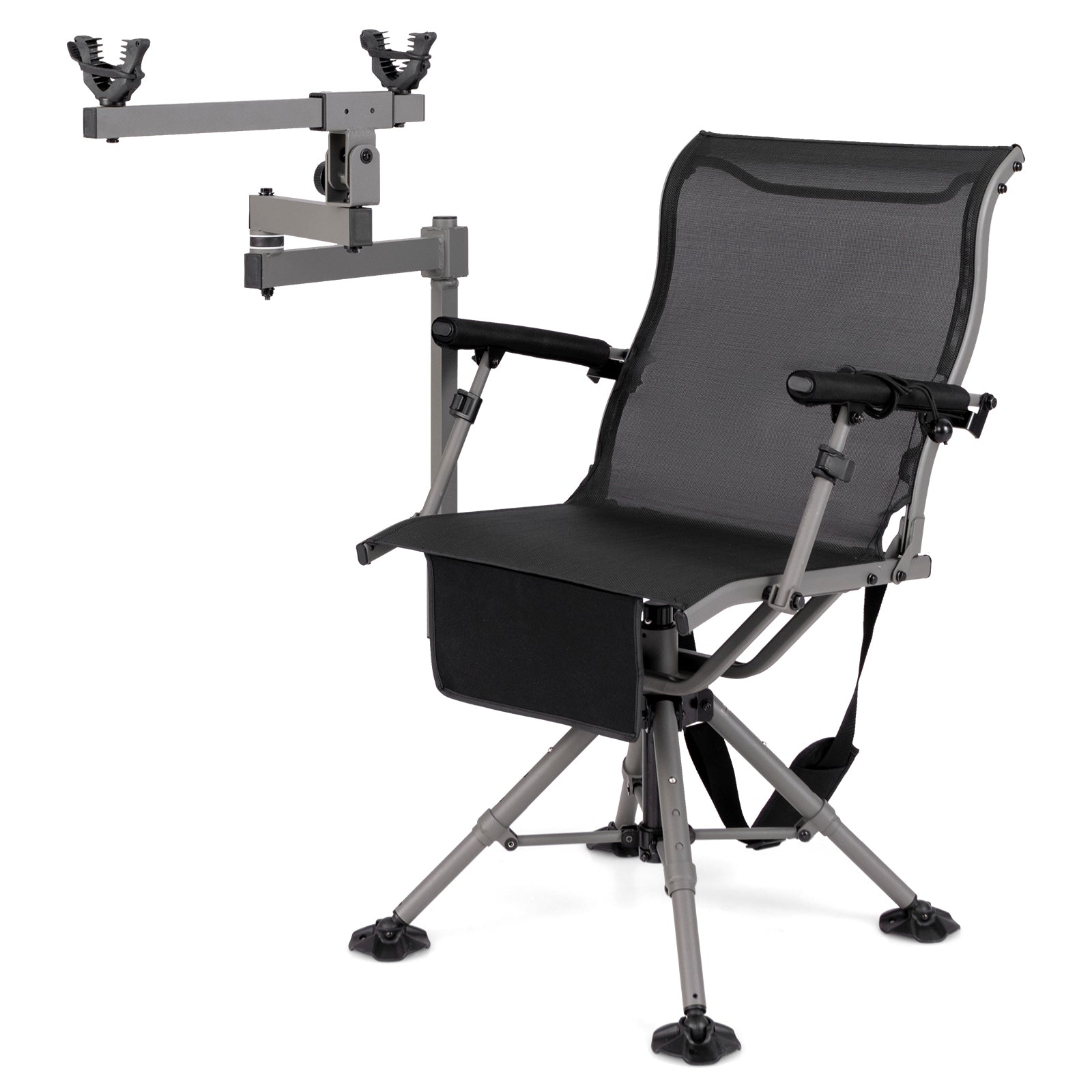 360° Swivel Portable Hunting Chair with Adjustable Legs and Armrests, Black Camping Furniture   at Gallery Canada