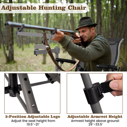 360° Swivel Portable Hunting Chair with Adjustable Legs and Armrests, Black Camping Furniture   at Gallery Canada