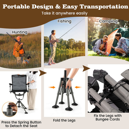 360° Swivel Portable Hunting Chair with Adjustable Legs and Armrests, Black Camping Furniture   at Gallery Canada