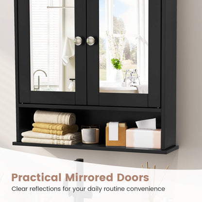 Double Door Wall-Mounted Bathroom Mirror Cabinet with Storage Shelf, Black Wall Cabinets   at Gallery Canada