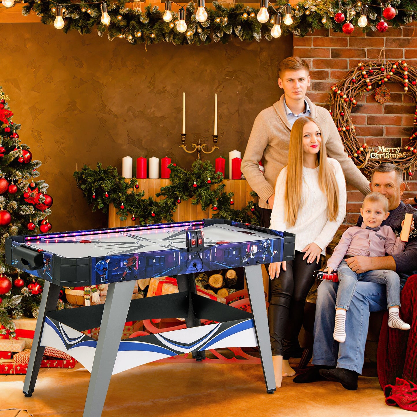 Air Powered Hockey Game Table with 2 Pushers and Pucks, Blue Game Room   at Gallery Canada