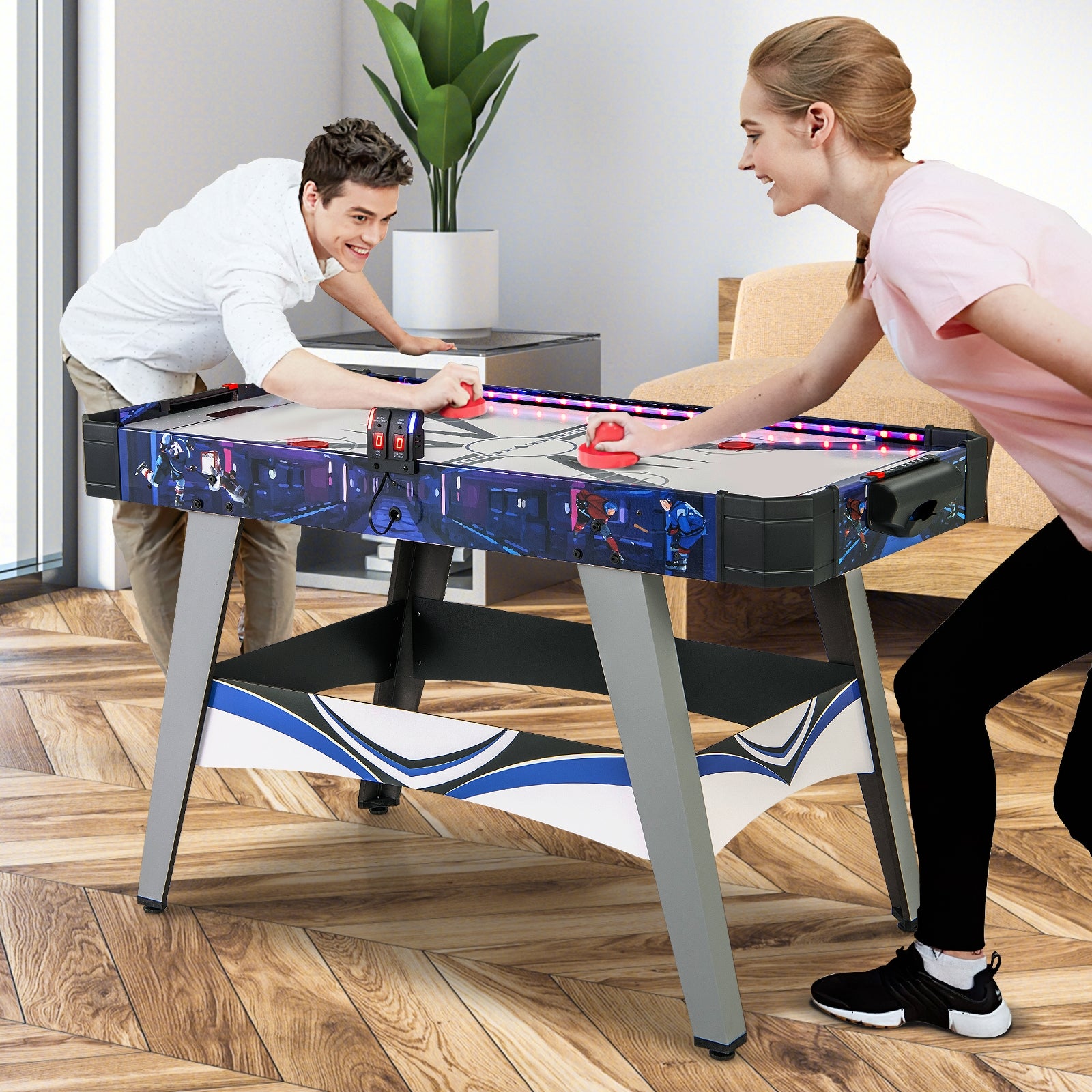 Air Powered Hockey Game Table with 2 Pushers and Pucks, Blue Game Room   at Gallery Canada