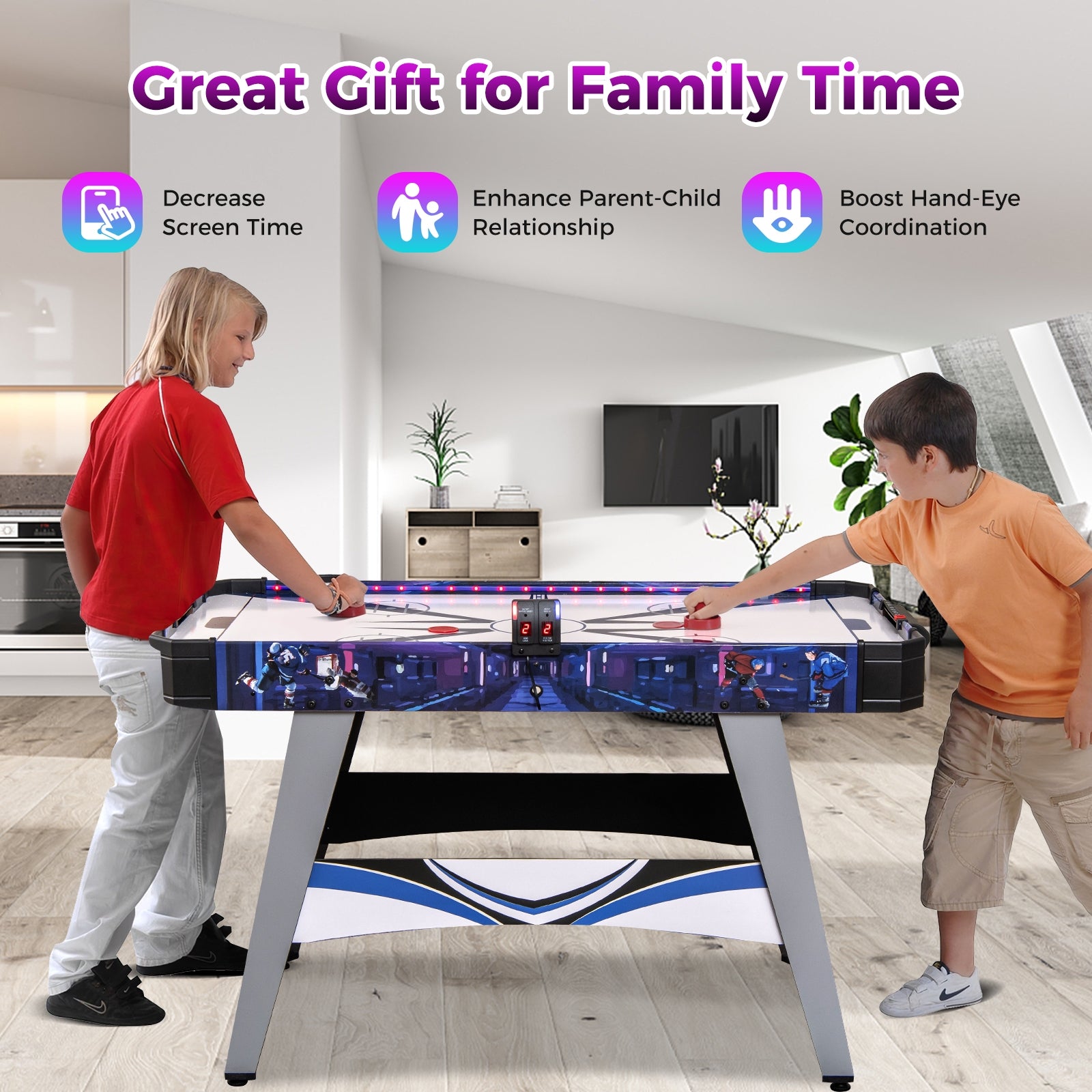 Air Powered Hockey Game Table with 2 Pushers and Pucks, Blue Game Room   at Gallery Canada