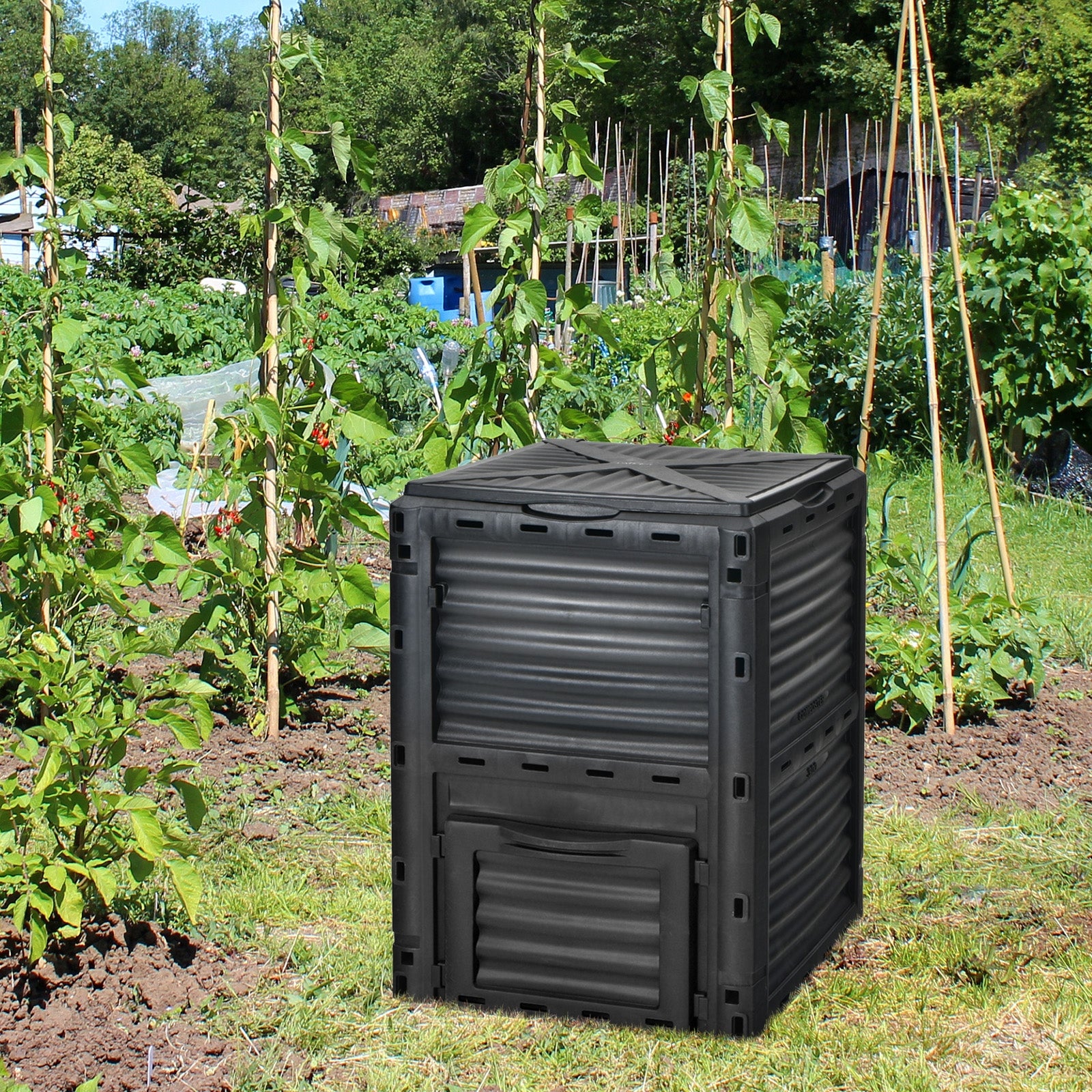 80-Gallon Outdoor Composter with Large Openable Lid and Bottom Exit Door, Black Garden Tools   at Gallery Canada