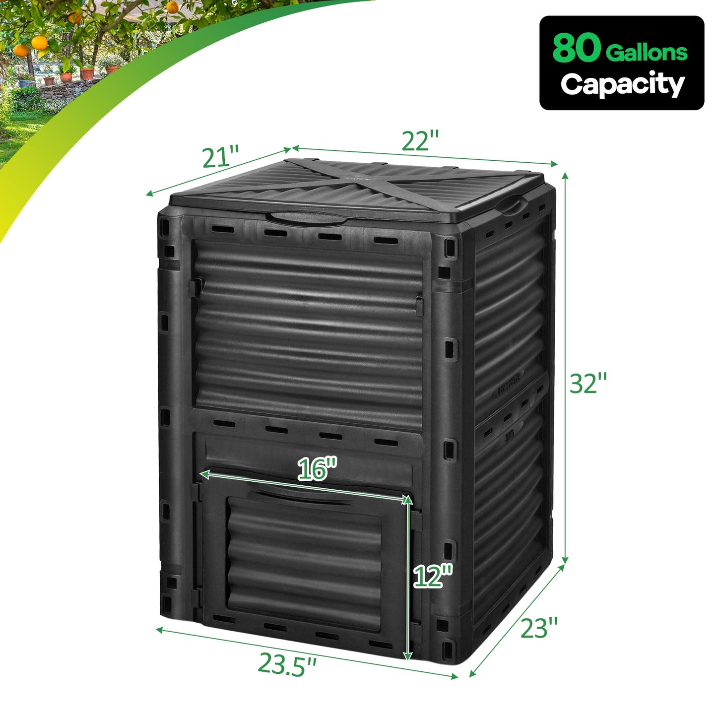 80-Gallon Outdoor Composter with Large Openable Lid and Bottom Exit Door, Black Garden Tools   at Gallery Canada