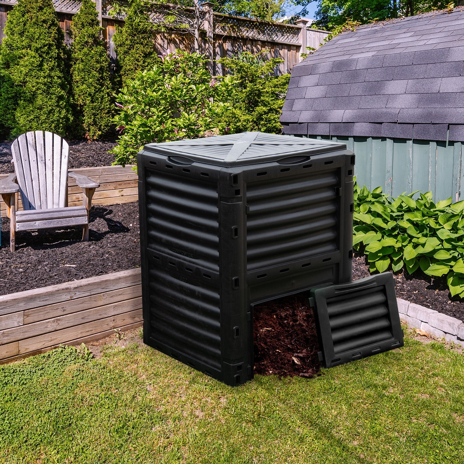 80-Gallon Outdoor Composter with Large Openable Lid and Bottom Exit Door, Black Garden Tools   at Gallery Canada