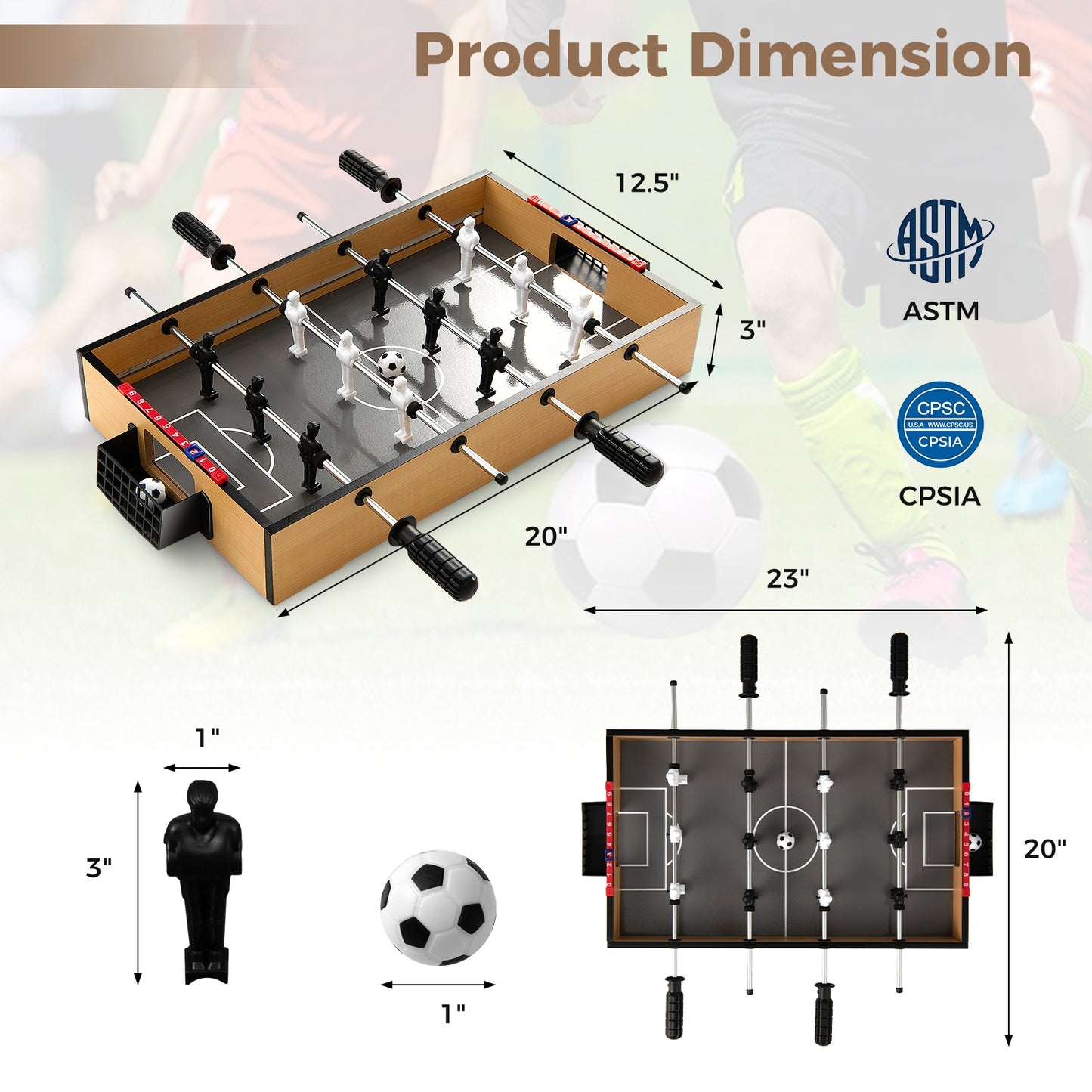 Game Room Size Football Table with Non-slip Handle, Brown Game Room   at Gallery Canada