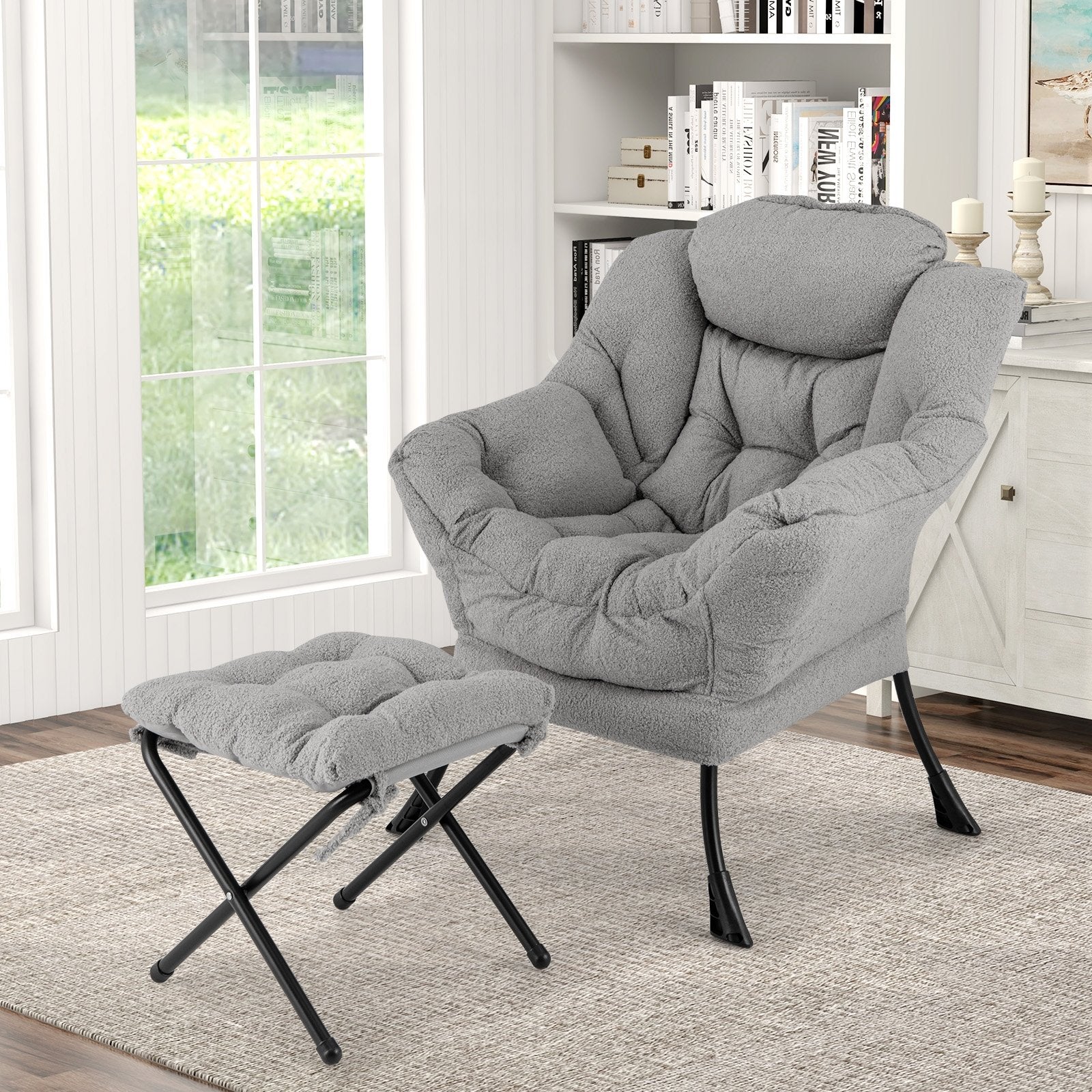 Modern Accent Chair with Folding Footrest and Head Pillow, Gray Accent Chairs   at Gallery Canada