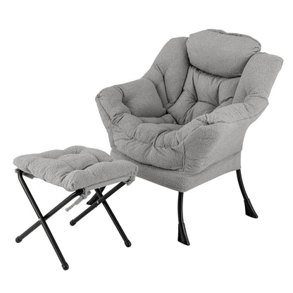 Modern Accent Chair with Folding Footrest and Head Pillow, Gray Accent Chairs Gray  at Gallery Canada