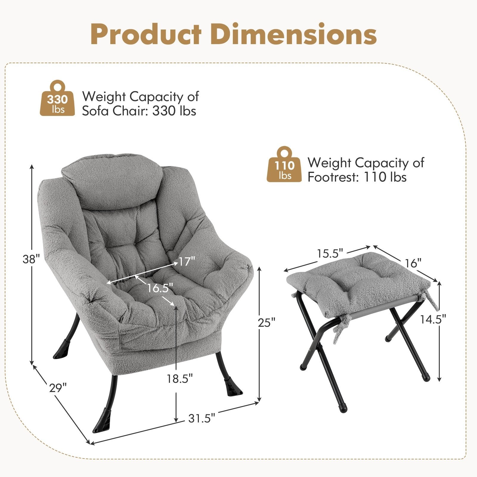 Modern Accent Chair with Folding Footrest and Head Pillow, Gray Accent Chairs   at Gallery Canada