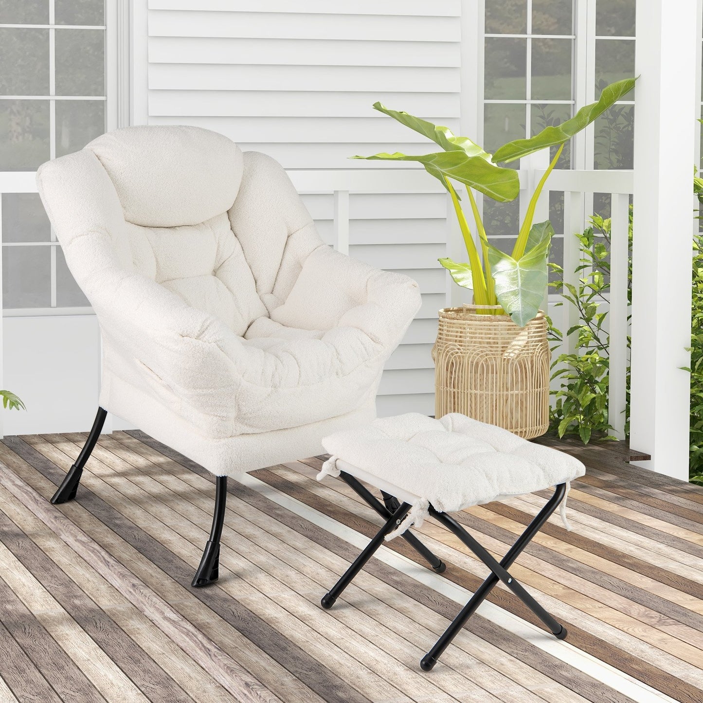 Modern Accent Chair with Folding Footrest and Head Pillow, Beige Accent Chairs   at Gallery Canada